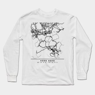 HONG KONG CHINA BLACK CITY STREET MAP ART Long Sleeve T-Shirt